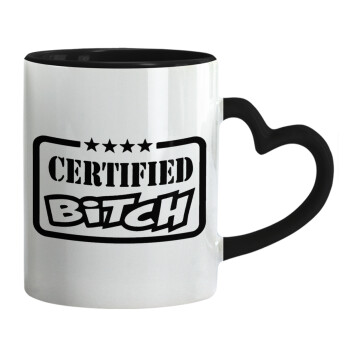 Certified Bitch, Κούπα καρδιά χερούλι μαύρη, κεραμική, 330ml
