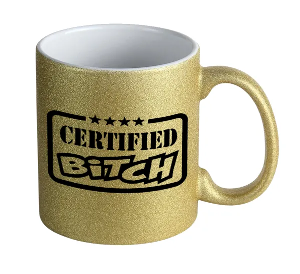Certified Bitch — Gold glitter mug that sparkles, ceramic, 330ml