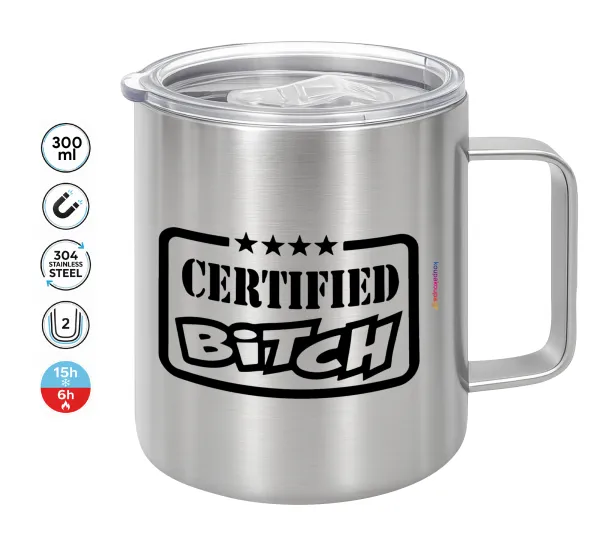 Certified Bitch — Double-walled stainless steel mug 300ml with temperature-retaining lid