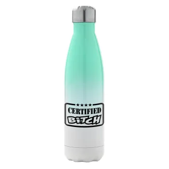 Certified Bitch, Μεταλλικό παγούρι θερμός Πράσινο/Λευκό (Stainless steel), διπλού τοιχώματος, 500ml