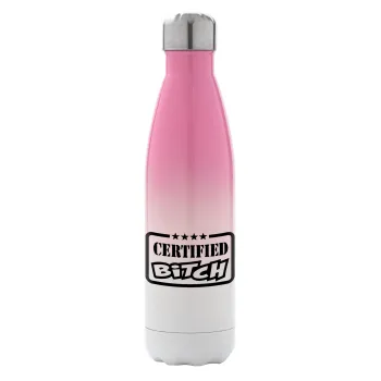 Certified Bitch, Metal mug thermos Pink/White (Stainless steel), double wall, 500ml