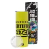 Neon Yellow Travel Tumbler θερμό, μεταλλικό καλαμάκι(Ανωξείδωτο 304 Food grade, BPA free, 600ml)