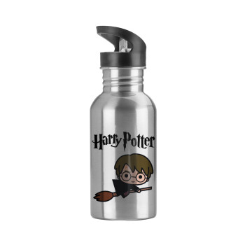Harry potter kid, Water bottle Silver with straw, stainless steel 600ml