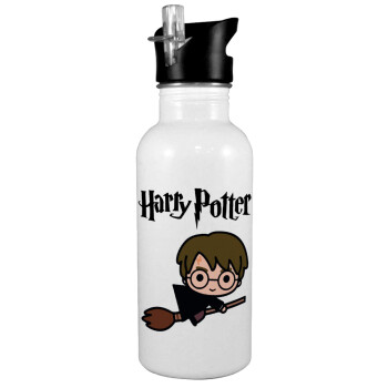 Harry potter kid, Παγούρι νερού Λευκό με καλαμάκι, ανοξείδωτο ατσάλι 600ml