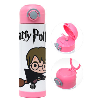 Harry potter kid, Παιδικό παγούρι θερμό, ανοξείδωτο, με καλαμάκι ασφαλείας, ΡΟΖ (500ml)