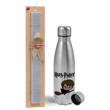 Harry potter kid, Easter Set, metallic Inox water bottle (750ml) & aromatic flat Easter candle (30cm) (GRAY)