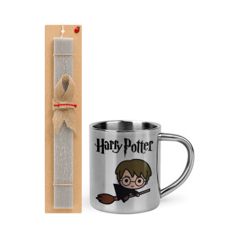 Harry potter kid, Πασχαλινή Λαμπάδα με μεταλλική κούπα θερμό (300ml) & κερί αρωματικό πλακέ (30cm) (ΓΚΡΙ)