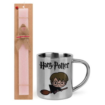 Harry potter kid, Easter Set, metallic thermal cup (300ml) & aromatic flat Easter candle (30cm) (PINK)
