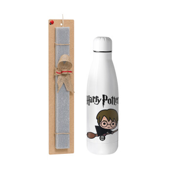 Harry potter kid, Easter Set, metallic stainless thermos bottle (500ml) & scented flat Easter candle (30cm) (GRAY)