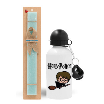 Harry potter kid, Easter Set, metallic aluminum water bottle (500ml) & scented flat candle (30cm) (TURQUOISE)