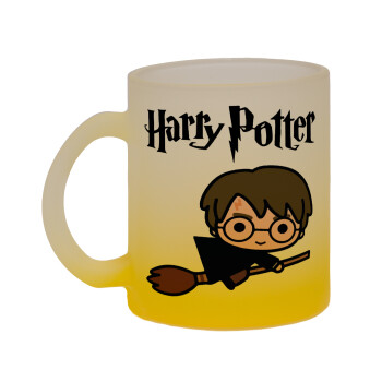 Harry potter kid, Κούπα γυάλινη δίχρωμη με βάση το κίτρινο ματ, 330ml