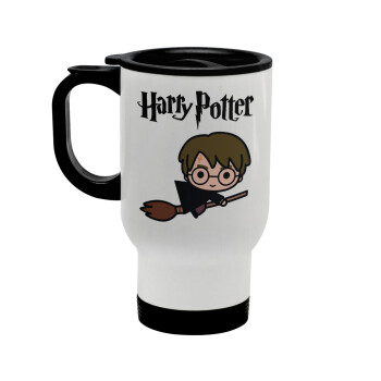 Harry potter kid, Κούπα ταξιδιού ανοξείδωτη με καπάκι, διπλού τοιχώματος (θερμό) λευκή 450ml