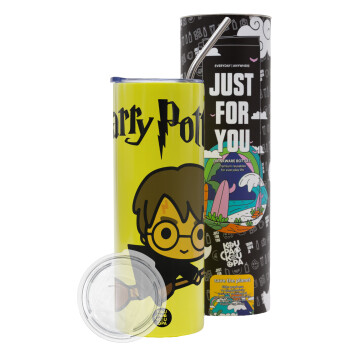 Harry potter kid, Neon Yellow Travel Tumbler, with metal straw (Stainless steel 304 Food grade, BPA free, 600ml)