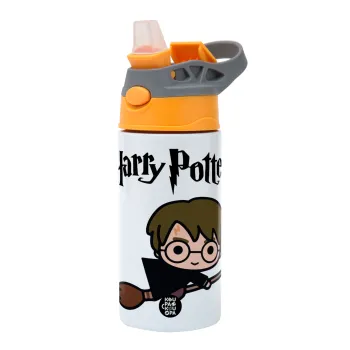 Harry potter kid, Children's hot water bottle, stainless steel, with safety straw, Orange/Grey (360ml) BPA-FREE