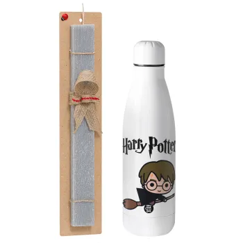 Harry potter kid, Easter Set, metallic stainless thermos bottle (500ml) & scented flat Easter candle (30cm) (GRAY)