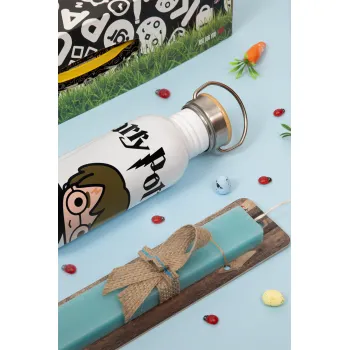 Harry potter kid, Πασχαλινή Λαμπάδα με παγούρι μεταλλικό (620ml, stainless steel) & κερί αρωματικό πλακέ (30cm) (ΤΙΡΚΟΥΑΖ)