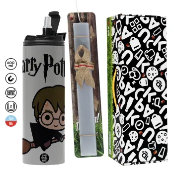 Harry potter kid, Πασχαλινή Λαμπάδα με Travel Tumbler θερμό (600ml, BPA free) & κερί αρωματικό πλακέ (30cm) (ΓΚΡΙ)