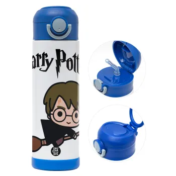 Harry potter kid, Children's hot water bottle, stainless steel, with safety straw, BLUE (500ml)