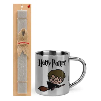 Harry potter kid, Πασχαλινή Λαμπάδα με μεταλλική κούπα θερμό (300ml) & κερί αρωματικό πλακέ (30cm) (ΓΚΡΙ)