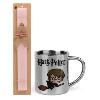 Harry potter kid, Πασχαλινή Λαμπάδα με μεταλλική κούπα θερμό (300ml) & κερί αρωματικό πλακέ (30cm) (ΡΟΖ)