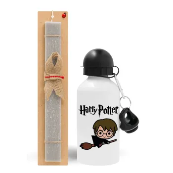 Harry potter kid, Πασχαλινή Λαμπάδα με παγούρι μεταλλικό  αλουμινίου (500ml) & κερί αρωματικό πλακέ (30cm) (ΓΚΡΙ)