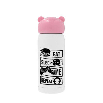 Eat Sleep Game Repeat, Ροζ ανοξείδωτο παγούρι θερμό (Stainless steel), 320ml