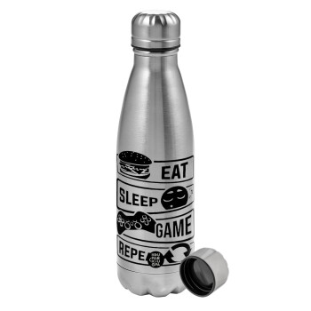 Eat Sleep Game Repeat, Metallic water bottle, stainless steel, 750ml