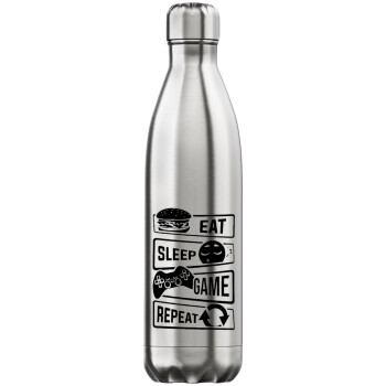 Eat Sleep Game Repeat, Inox (Stainless steel) hot metal mug, double wall, 750ml