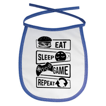 Eat Sleep Game Repeat, Σαλιάρα μωρού αλέκιαστη με κορδόνι Μπλε