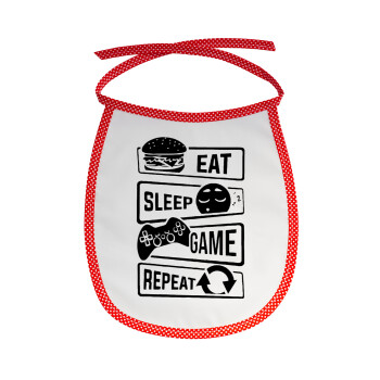 Eat Sleep Game Repeat, Σαλιάρα μωρού αλέκιαστη με κορδόνι Κόκκινη