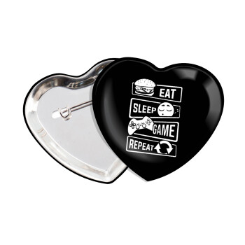 Eat Sleep Game Repeat, Κονκάρδα παραμάνα καρδιά (57x52mm)