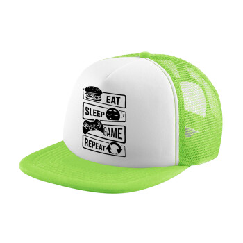 Eat Sleep Game Repeat, Καπέλο Soft Trucker με Δίχτυ Πράσινο/Λευκό