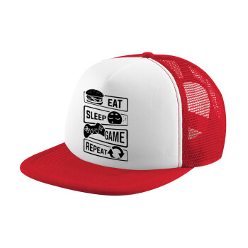 Eat Sleep Game Repeat, Καπέλο Soft Trucker με Δίχτυ Red/White 