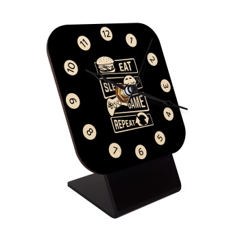 Eat Sleep Game Repeat, Επιτραπέζιο ρολόι σε φυσικό ξύλο (10cm)