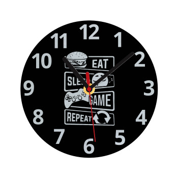 Eat Sleep Game Repeat, Ρολόι τοίχου γυάλινο (20cm)