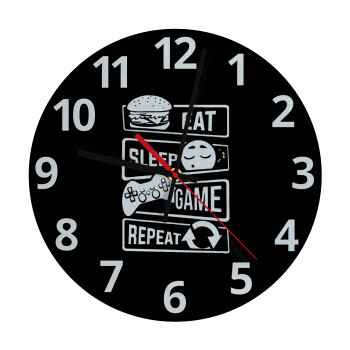 Eat Sleep Game Repeat, Ρολόι τοίχου γυάλινο (30cm)