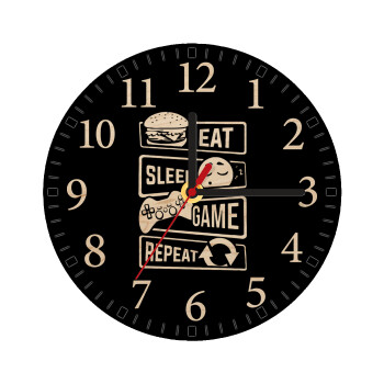 Eat Sleep Game Repeat, Ρολόι τοίχου ξύλινο plywood (20cm)