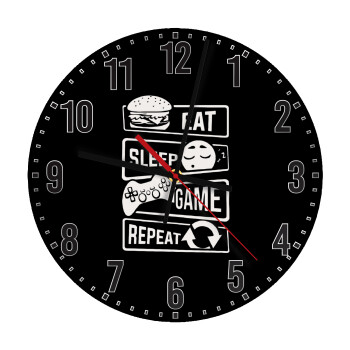 Eat Sleep Game Repeat, Ρολόι τοίχου ξύλινο (30cm)
