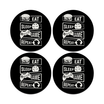 Eat Sleep Game Repeat, SET of 4 round wooden coasters (9cm)