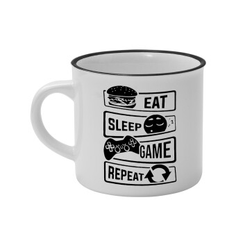 Eat Sleep Game Repeat, Κούπα κεραμική vintage Λευκή/Μαύρη 230ml