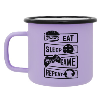 Eat Sleep Game Repeat, Κούπα Μεταλλική εμαγιέ ΜΑΤ Light Pastel Purple 360ml