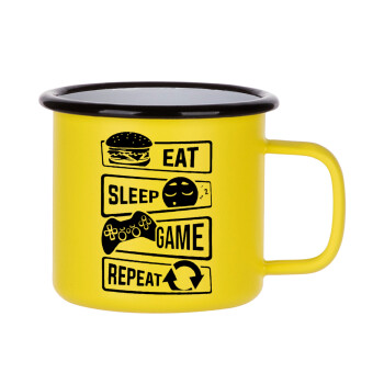 Eat Sleep Game Repeat, Metallic enamel MATT Yellow cup 360ml