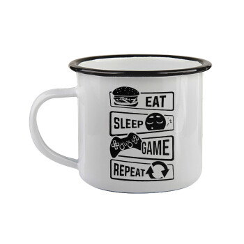 Eat Sleep Game Repeat, Κούπα εμαγιέ με μαύρο χείλος 360ml