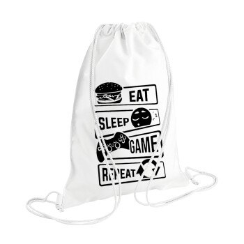 Eat Sleep Game Repeat, Backpack pouch GYMBAG white (28x40cm)