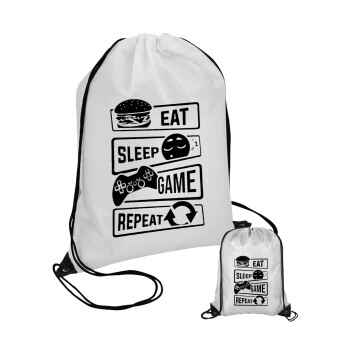 Eat Sleep Game Repeat, Τσάντα πουγκί με μαύρα κορδόνια (1 τεμάχιο)