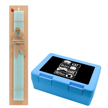 Eat Sleep Game Repeat, Easter Set, children's snack container BLUE & Easter aromatic flat candle (30cm) (TURQUOISE)