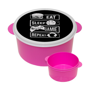 Eat Sleep Game Repeat, ΡΟΖ παιδικό δοχείο φαγητού (lunchbox) πλαστικό (BPA-FREE) Lunch Βox M16 x Π16 x Υ8cm
