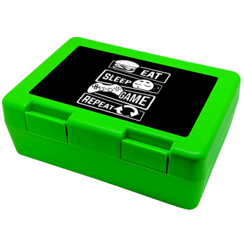 Eat Sleep Game Repeat, Παιδικό δοχείο κολατσιού ΠΡΑΣΙΝΟ 185x128x65mm (BPA free πλαστικό)