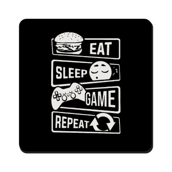 Eat Sleep Game Repeat, Τετράγωνο μαγνητάκι ξύλινο 9x9cm