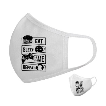 Eat Sleep Game Repeat, Μάσκα υφασμάτινη υψηλής άνεσης παιδική (Δώρο πλαστική θήκη)